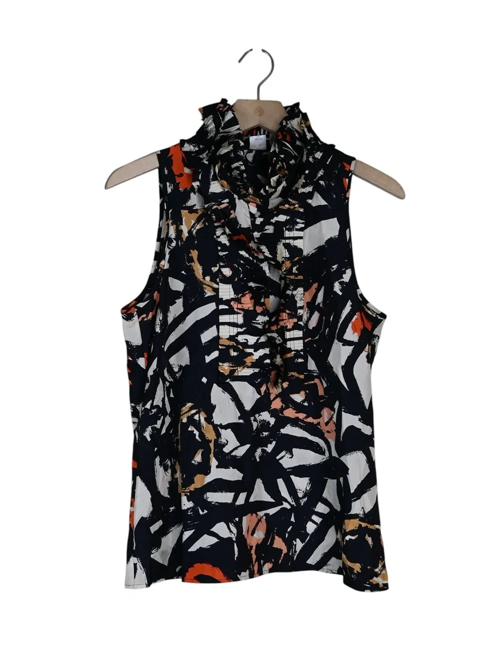 J. Crew Women's 6 Abstract Print Ruffle Sleeveless Silk Blouse